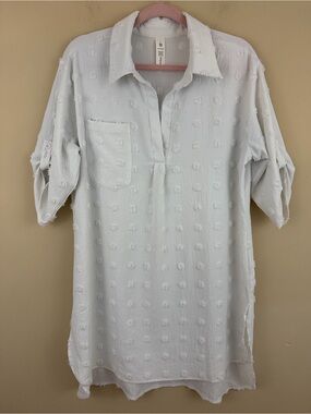 Boody Women's Textured Dot Split-Neck Tunic Top L